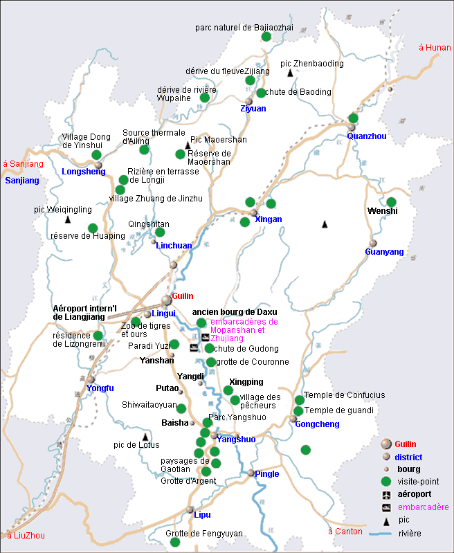 la carte des sites touristiques de Guilin